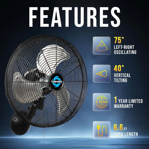 Miniatura 4 de Tornado Ventilador oscilante profesional de pared de alta velocidad de 16 pulgadas, ideal para espacios industriales, comerciales y residenciales