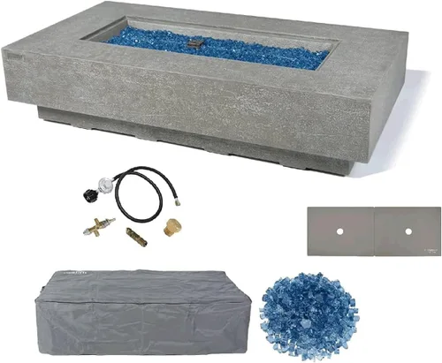 Miniatura 25 de Elementi+ Mesa de Fuego de Gas Colorado de Hormigón Fundido de 56" Rectangular, Hoguera al Aire Libre con Ignición Electrónica Incluye Cubierta