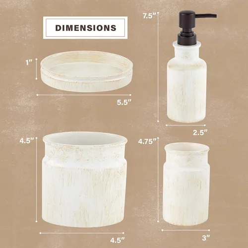 Miniatura 3 de Creative Scents Juego de accesorios de baño rústico de lujo completo - Set de 4 piezas de dispensador de jabón beige para baño incluye: dispensador
