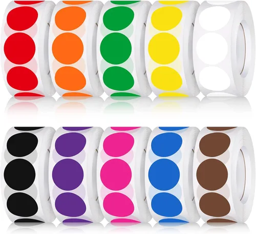 Epakh 10000 etiquetas redondas de codificación de colores de 1 pulgada, rollo adhesivo de varios colores, colores sólidos para organizar inventario,