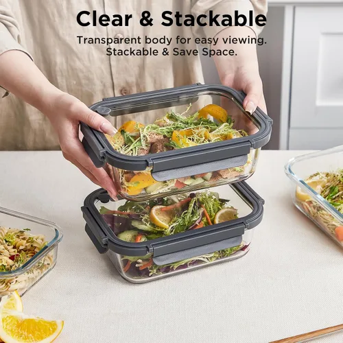 Miniatura 5 de Contenedores de vidrio para almacenamiento de alimentos con tapas de vidrio, paquete de 4 recipientes de preparación de comidas con tapas