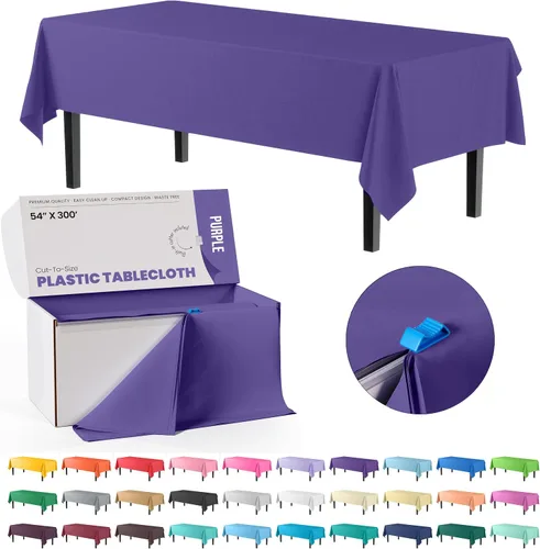 Miniatura 11 de Party Solids Rollo de Mantel de Mesa de Plástico Negro de 54 Pulgadas X 300 Pies en una Caja de Corte a Medida con Conveniente Cortador Deslizante.
