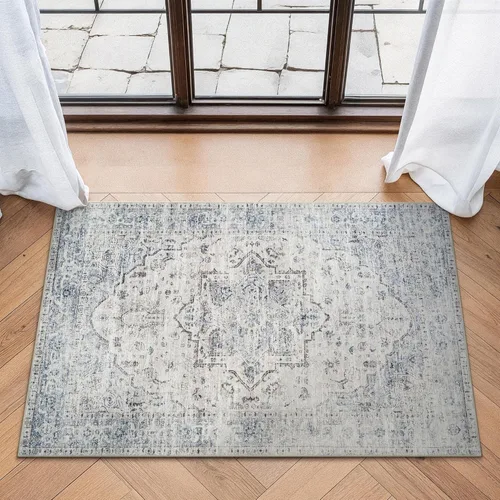 Miniatura 58 de Bloom Rugs Caria Alfombra Lavable Antideslizante de 7 pies - Azul/Carbón Alfombra Tradicional para Entrada, Pasillo, Baño y Cocina - Tamaño Exacto