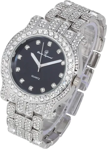 Miniatura 31 de Charles Raymond Bling-ed Out Ultimate Hip Hop Royalty Reloj para hombre con número romano de fácil lectura o indicadores de tiempo de diamantes