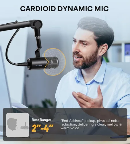 Miniatura 4 de MAONO Micrófono de podcast XLR, micrófono dinámico de estudio cardioide para grabación vocal, transmisión, voz en off, tecnología de aislamiento