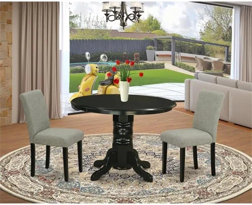 Miniatura 2 de East West Furniture SHAB3-BLK-06 - Juego de mesa de comedor moderno de 3 piezas que contiene una mesa de cocina redonda con pedestal y 2 sillas