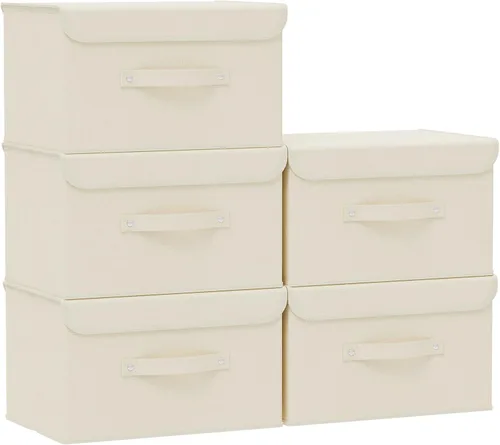 Miniatura 12 de Cajas de almacenamiento, contenedores de almacenamiento plegables con tapas, cestas de almacenamiento de tela de algodón y lino con asa