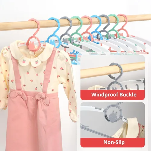 Miniatura 5 de Paquete de 60 perchas para niños, extensibles y apilables, perchas de mezcla de colores para niños pequeños, niños y adolescentes, perchas
