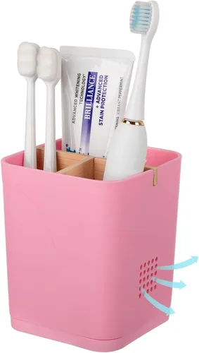 Miniatura 11 de Soporte para cepillo de dientes eléctrico de 3 ranuras con divisores de bambú para baños, organizador de cepillos de dientes y pasta de dientes