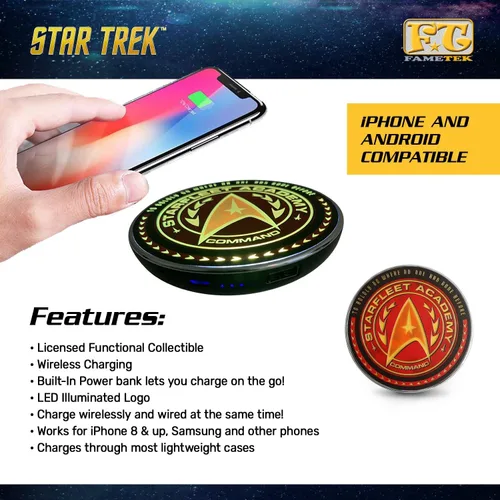 Miniatura 2 de Cargador Inalámbrico Iluminado Star Trek con Paquete de Batería de Respaldo Integrado para Carga Alámbrica y Sin Alambres – Cargador de Teléfono