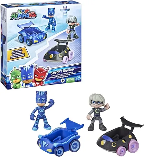 PJ Masks Catboy vs Luna Girl Battle Racers Juego de juguete preescolar, vehículo y figura de acción para niños a partir de 3 años