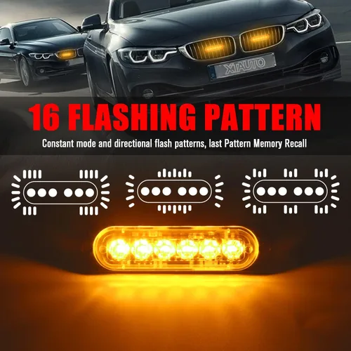 Miniatura 2 de Luz estroboscópica de advertencia para coche o camión (6 LEDS, ámbar/ámbar, 4 unidades)