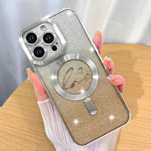 Miniatura 65 de ZIYE Funda Magnética Diseñada para iPhone 11 Funda con Purpurina Plateado de Lujo Corazón de Amor Compatible con MagSafe Funda Transparente