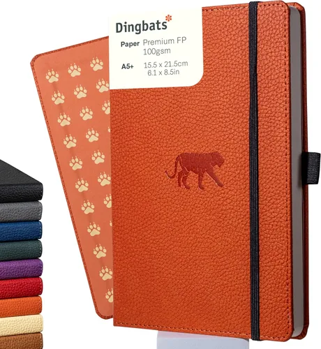 Dingbats* Cuaderno de escritura con líneas de vida silvestre A5 - Tapa dura de cuero vegano - Ideal para trabajo, viajes - Incluye bolsillo, cierre