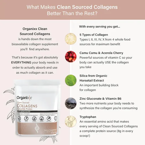 Miniatura 5 de Organixx - Polvo de péptidos de colágeno con vitamina C, tipos I, II, III, V, X de colágeno hidrolizado, para la salud del cabello, uñas, piel