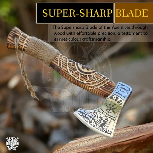 Miniatura 6 de SHINY CRAFTS® Hacha vikinga hecha a mano, hoja nórdica grabada con mango de madera, hacha nórdica barbuda para hombres, regalo único para él, VBA-14
