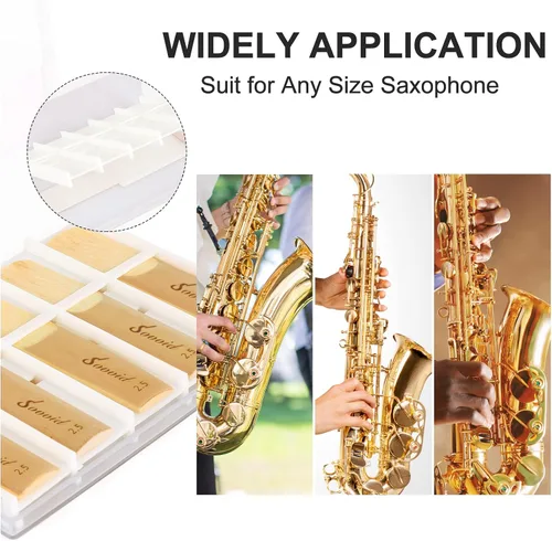 Miniatura 6 de Paquete de 10 cañas profesionales para saxofón alto con caja de plástico, varillas de saxo alto de fuerza de 2.5, marcado grabado con láser y punta