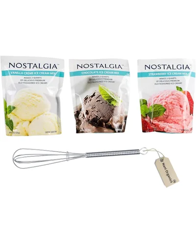 Mezcla para helado. Vainilla, chocolate y fresa. Cada paquete de 8 oz hace 2 cuartos de galón de delicioso helado premium estilo tradicional