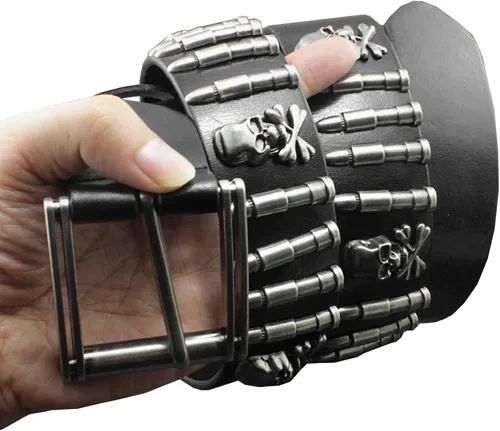 Miniatura 3 de Cool Mens Bullet Skull Stud Punk Rock Biker cinturón de cuero real cintura726146236614