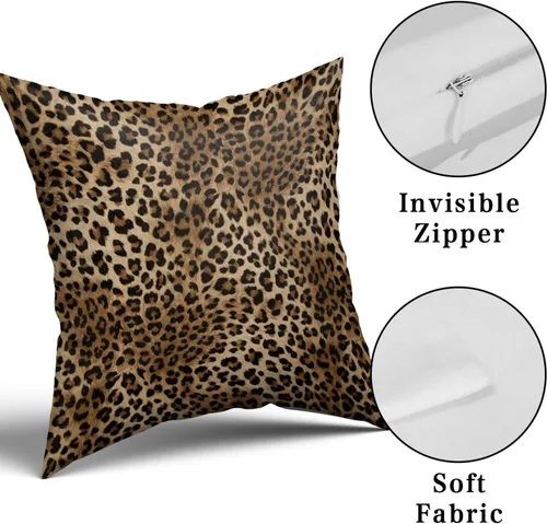 Miniatura 7 de Funda de almohada marrón con estampado de leopardo - 2 piezas Funda de almohada de guepardo de 16x16 pulgadas Fundas de almohada de algodón