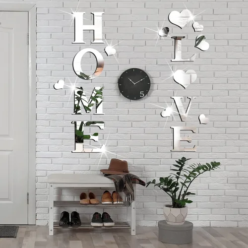Miniatura 7 de Letras 3D para el hogar, decoración de pared, espejo acrílico, calcomanías de pared para sala de estar, letras de amor y corazones