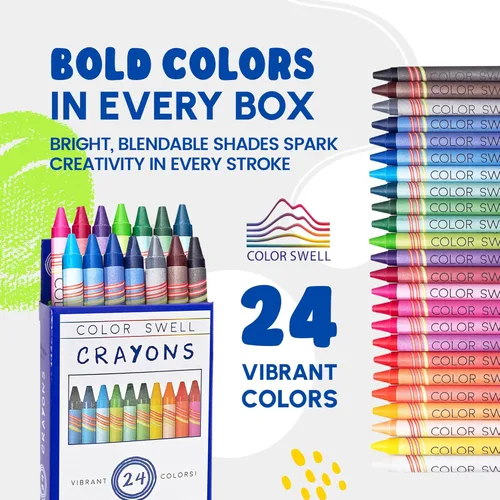 Miniatura 6 de Color Swell Paquete de 24 crayones – no tóxicos, ideales para niños, estudiantes, adultos y actividades en el aula