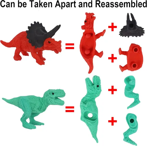 Miniatura 3 de Cllayees 72 borradores de animales para niños, rompecabezas 3D de dinosaurios a granel, mini juguetes de dinosaurio, mascotas de escritorio