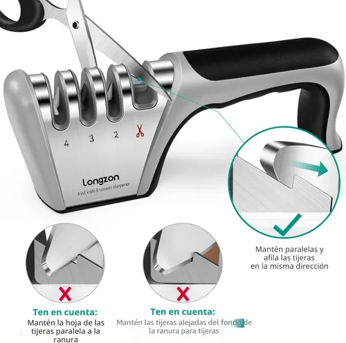 Miniatura 6 de Longzon Afilador de cuchillos 5 en 1 de 4 etapas con guante resistente a cortes, afila y restaura rápidamente las cuchillas sin filo, fácil y seguro