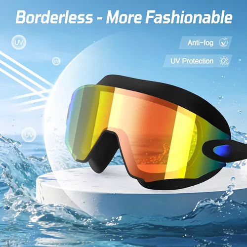 Miniatura 3 de Paquete de 2 gafas de natación para adultos, sin marco, antivaho con protección UV, gafas de natación con visión clara para hombres y mujeres Lente