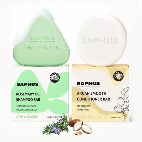 Juego de barra de champú y acondicionador de argán con aceite de romero – Dúo sólido fortalecedor y voluminizador para cabello fino o adelgazante –