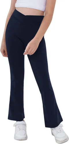 Miniatura 2 de Pantalones de yoga para niñas, cintura cruzada, pierna ancha, pantalones acampanados de entrenamiento de cintura alta