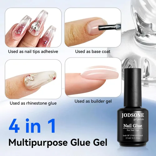 Miniatura 4 de JODSONE Gel de pegamento de uñas 4 en 1 de 0.5 onzas líquidas para puntas de uñas, pegamento de extensión de larga duración para puntas de uñas