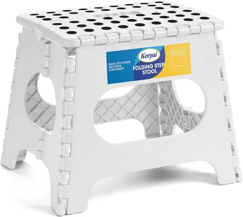 Miniatura 11 de Korpai Taburete plegable de 16 pulgadas para adultos y niños con capacidad para hasta 300 libras, taburetes plegables antideslizantes con mango