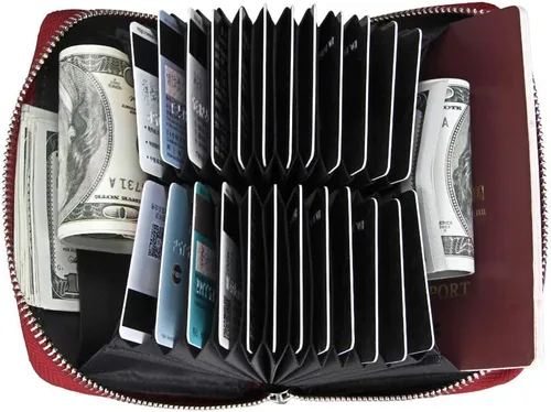 Miniatura 23 de boshiho Cartera con bloqueo RFID de 24 ranuras para tarjetas de crédito, de piel auténtica, organizador de múltiples tarjetas, con cremallera