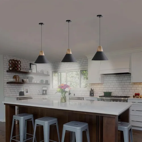 Miniatura 7 de Lámpara colgante moderna, de madera maciza, color negro mate, lámpara colgante de techo, iluminación colgante para cocina, isla, comedor, sala
