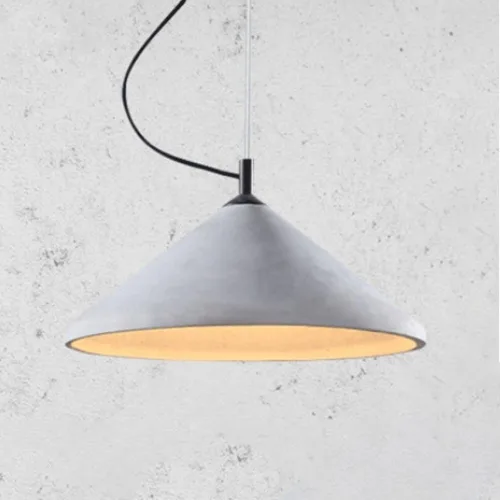 Luces colgantes de hormigón de estilo industrial moderno, lámpara colgante cónica japonesa Wabi-Sabi gris, lámpara colgante cónica de cúpula de