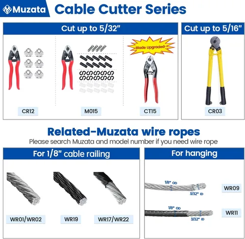 Miniatura 4 de Muzata Cortador de cable Cortador de cuerda de alambre de acero inoxidable resistente para aviones 1/8" 5/32" para barandilla de cubierta