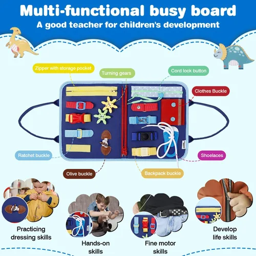 Miniatura 4 de JHkim Busy Board - Juguetes Montessori para niños y niñas de 1, 2, 3, 4 años Regalos, juguete sensorial para niños pequeños de 1 a 3 años, Azul