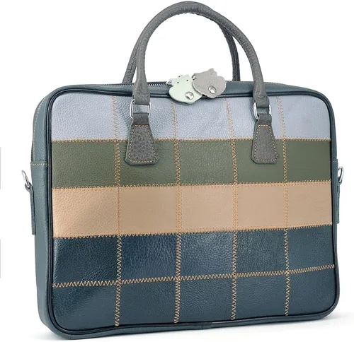 Miniatura 7 de Top Grain Leather Laptop Bag Handbag Multicolor Patchwork Laptop Messenger Crossbody Shoulder Bags for Men and Women