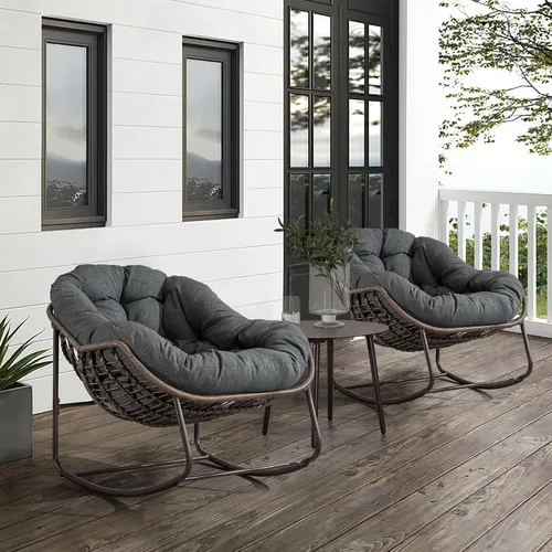Miniatura 12 de Mecedoras para patio, mecedora de huevos de mimbre de gran tamaño, sillas Papasan tapizadas para interiores y exteriores, silla moderna para balcón