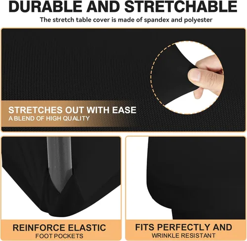 Miniatura 2 de Paquete de 2 manteles de elastano negro de 6 pies para mesas rectangulares, ajustado y elástico, lavable, resistente a las arrugas, perfecto