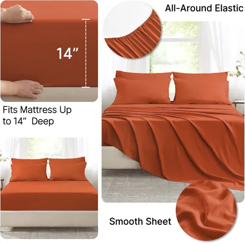 Miniatura 5 de Anluoer - Juego de cama tamaño Full en una bolsa, 7 piezas, juego de edredón color naranja quemado con sábanas, juego de ropa de cama para todas