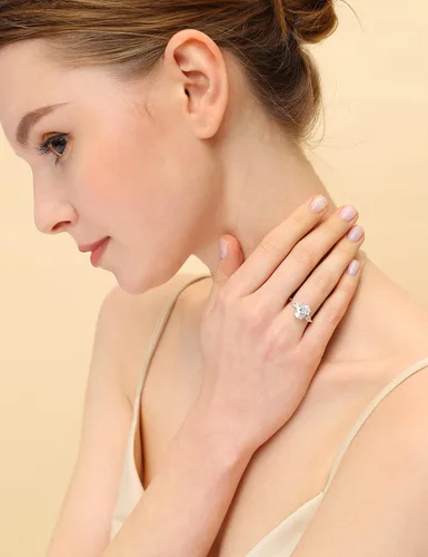 Miniatura 6 de EAMTI Anillos de compromiso de plata de ley 925 de 3 quilates, 3 piedras, corte ovalado, circonita cúbica, anillos de compromiso de boda para mujer