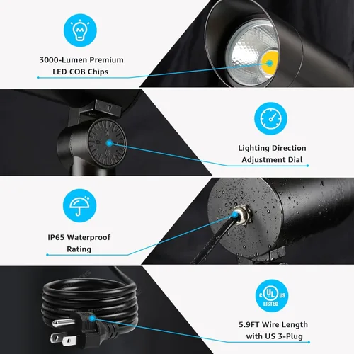 Miniatura 6 de SUNVIE Foco de 30 W para exteriores de 120 V del anochecer al amanecer, foco LED para exteriores enchufable con sensor de fotocélula de 3000 K