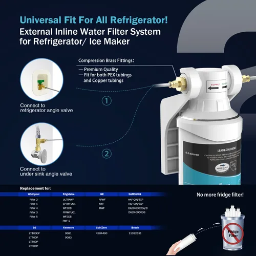 Miniatura 5 de Frizzlife Sistema de Filtro de Agua en Línea para Refrigerador, Máquina de Hielo, Debajo del Fregadero, Certificado 0.5 Micron, Reduce Cloro, Plomo