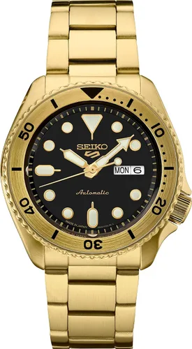 SEIKO Reloj automático para hombre - Colección 5 Sports - Reloj deportivo para hombre con acabado dorado de acero inoxidable - Resistente al agua