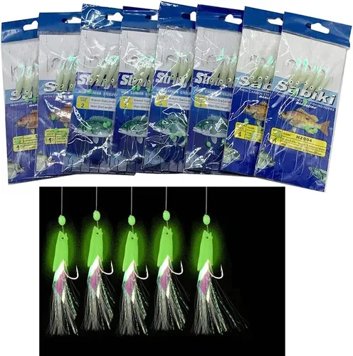 NA - 8 paquetes/40 ganchos tamaño 1 #/2 #/3 #/4 # luminoso Sabiki aparejos de pesca intermitentes señuelos de cebo aparejos de cebo de piel de pez