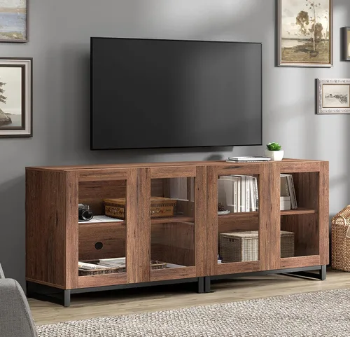 Miniatura 16 de WAMPAT Moderno soporte de TV con puertas de vidrio para televisores de 32 a 40 pulgadas, consola central de entretenimiento con estantes ajustables