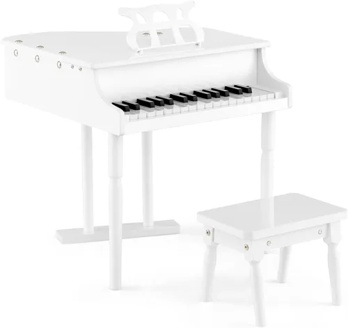Miniatura 16 de Goplus Piano de juguete clásico para niños de 30 teclas, mini piano de madera estilo grand con banco, tapa para piano, estante para música, juguete