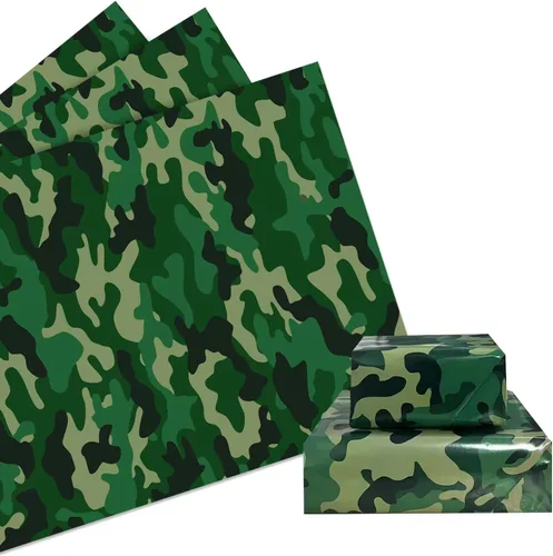 Miniatura 2 de Rollo de papel de estraza prémium de camuflaje para regalo (camuflaje azul)